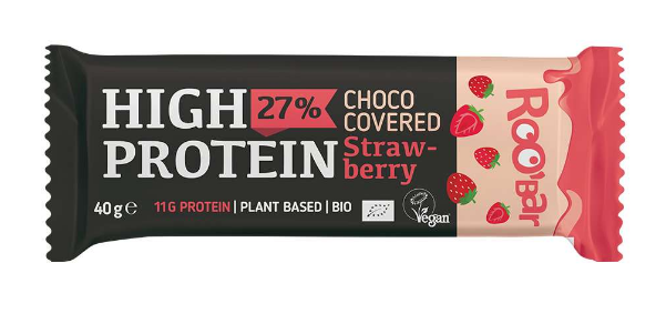 Roobar Высокобелковый клубничный батончик в розовой глазури 40 г 1/16