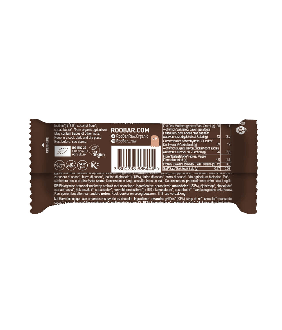 Roobar Миндальный батончик в шоколаде 30 г 1/16