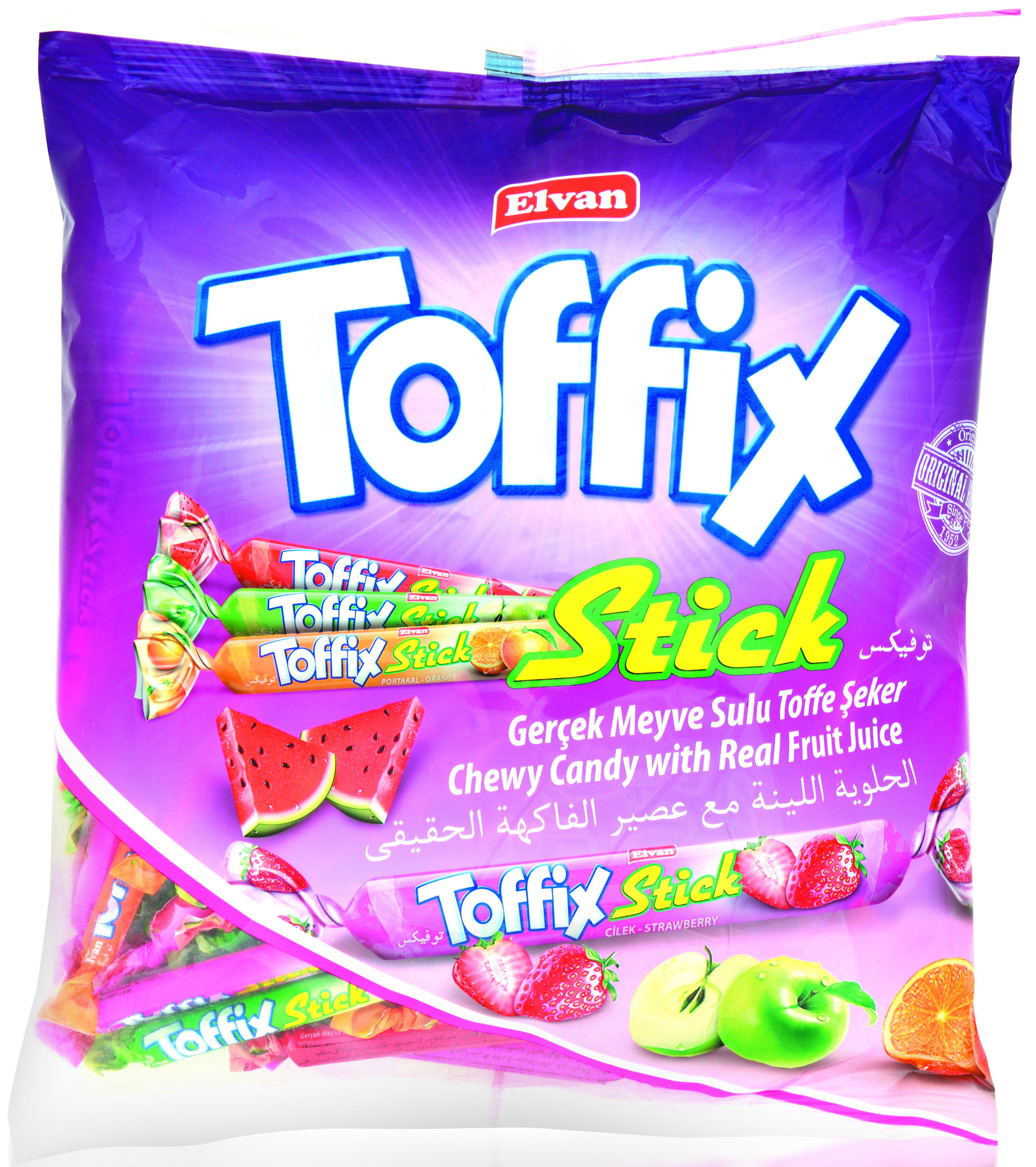 Elvan Bomboane de mestecat cu suc de fructe Toffix Stick 148 gr