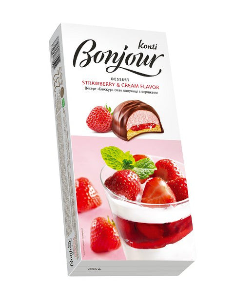 Desert „Bonjour” cu aromă de căpșuni cu smântână 232g - Azamet Shop